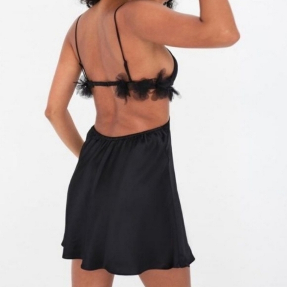 New!For Love And Lemons Satin‎ Cutout Tulle Trim Slip Dress - Picture 2 of 14